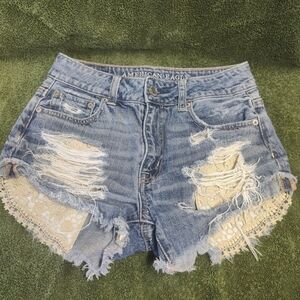 American Eagle Blue Strigid Super High-Rise Festival Denim Short Womens Size 0 ©